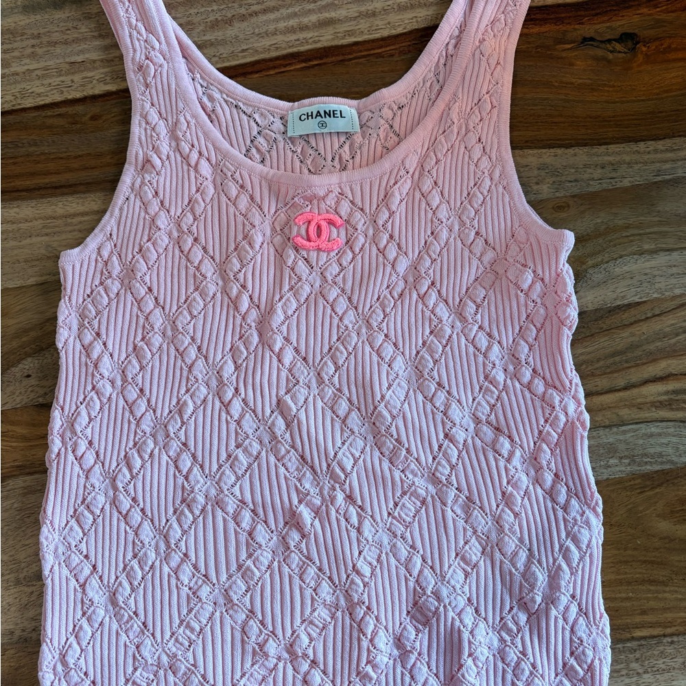 Chanel Light Pink Knit Top with Logo small/medium